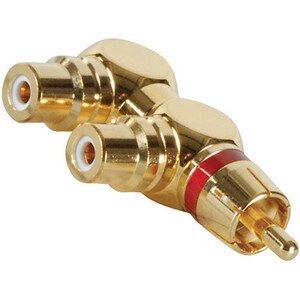 Gold RCA Y (1) Male To (2) Right Angle Female Red